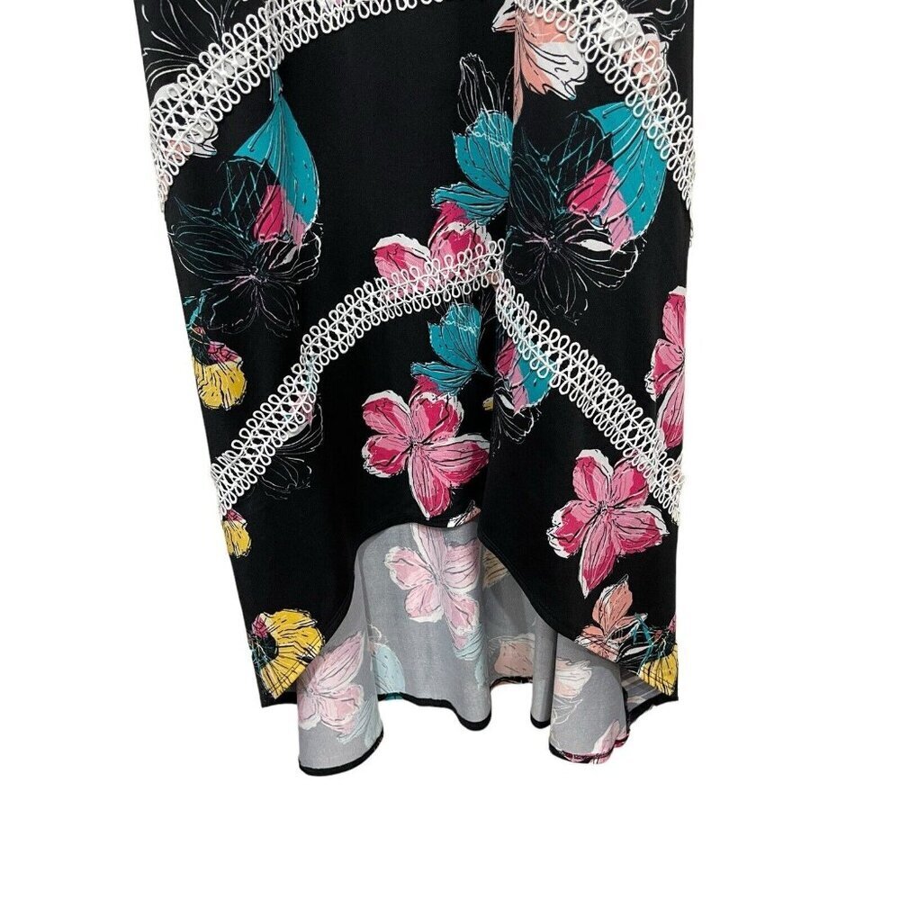 Black Floral Maxi Dress Hi-Lo Hem Sz Med Beach Vacation Y2K babydoll‎ Romantic - Picture 5 of 8